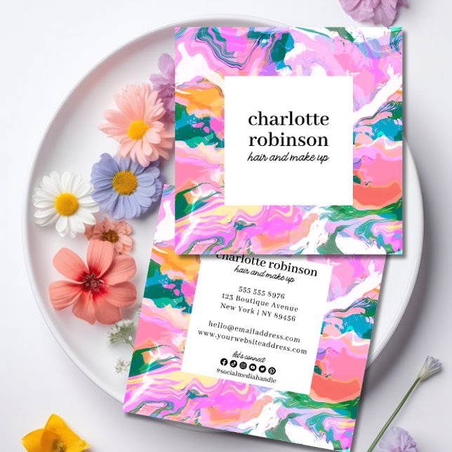 Modern Bright Abstract Painted Marble Pattern Square Business Card (Creator Uploaded)