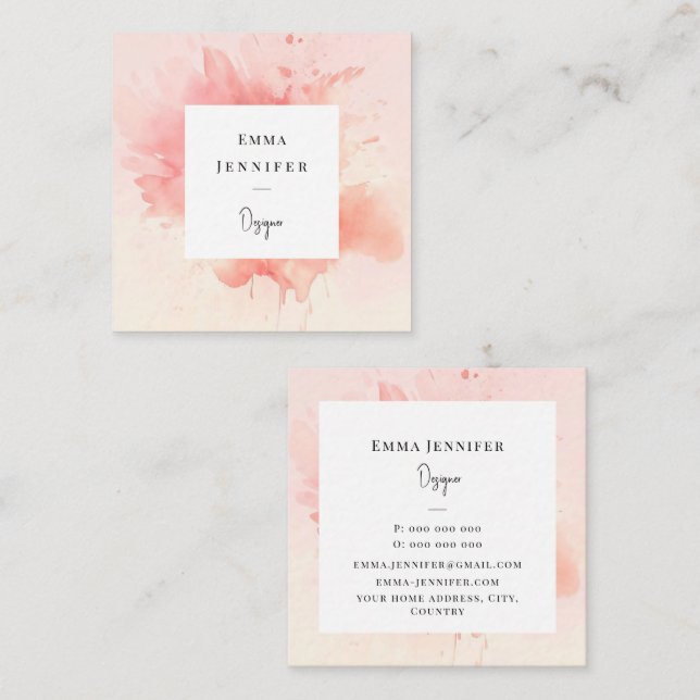 Modern Bright Abstract Pink Painted Pattern  Square Business Card (Front/Back)