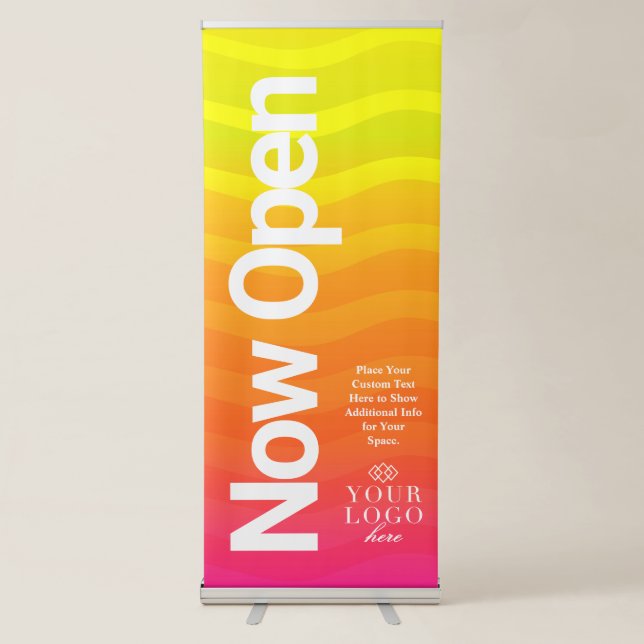 Modern Bright and Bold Now Open Small Business Retractable Banner (Front)