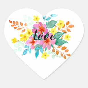 Modern Bright and Happy Watercolor Florals  Heart Sticker