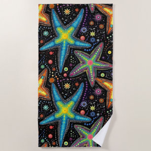 Modern bright black starfish pattern beach towel