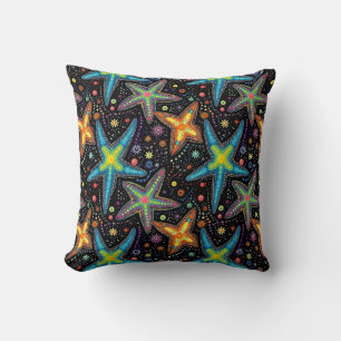 Modern bright black starfish pattern cushion