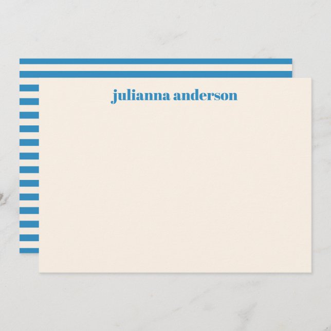 Modern Bright Blue Bold Striped Personalised Name Card (Front/Back)