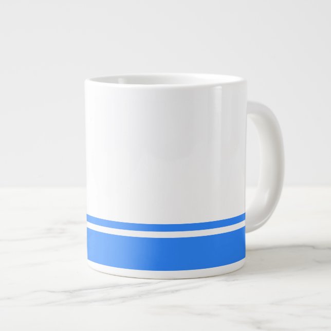 Modern Bright Blue Bottom Racing Stripes On White Large Coffee Mug (Front Right)