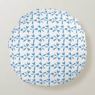 Modern Bright Blue Floral Pattern Round Pillow