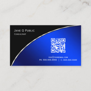 Modern  Bright Blue QR Elegant Professional Business Card