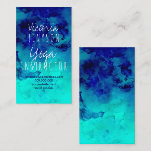 Modern bright blue turquoise watercolor yoga business card