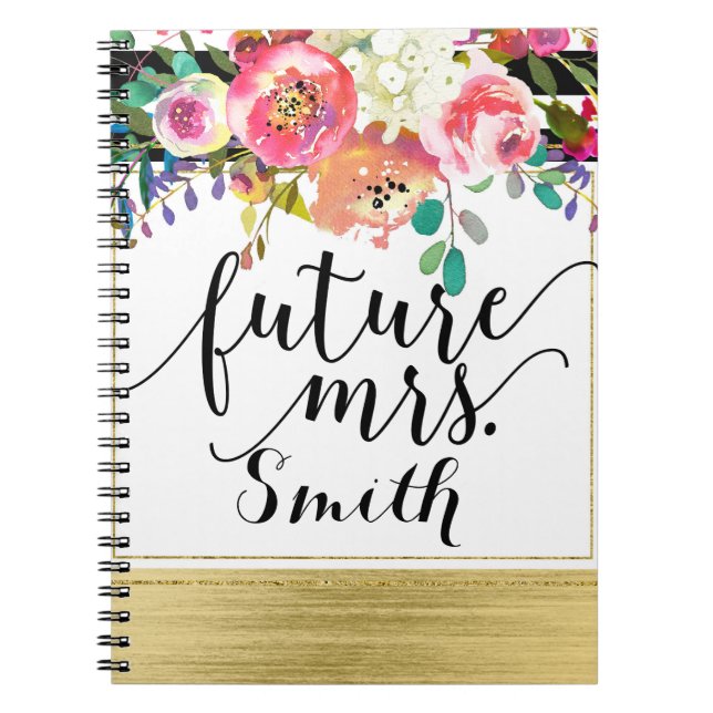 Modern Bright Bold Floral Watercolor Future Mrs. Notebook (Front)