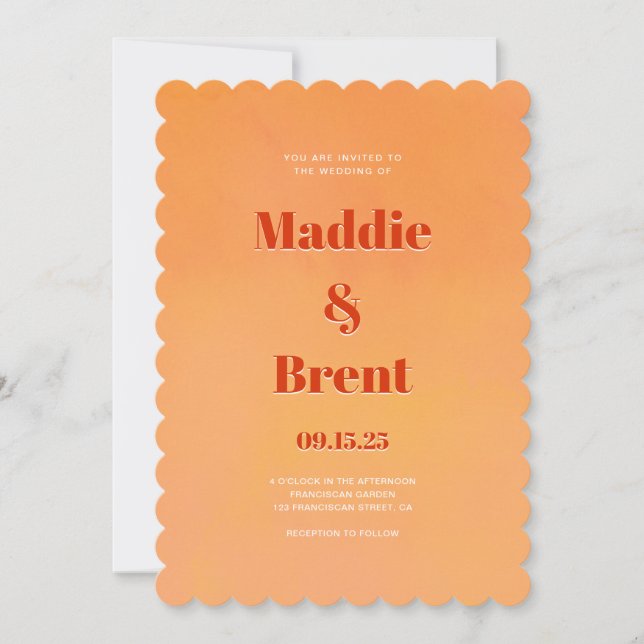Modern Bright & Bold Gradient Burnt Orange Wedding Invitation (Front)