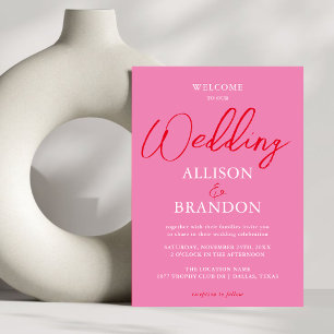 Modern Bright & Bold Pink Red Typography script Invitation