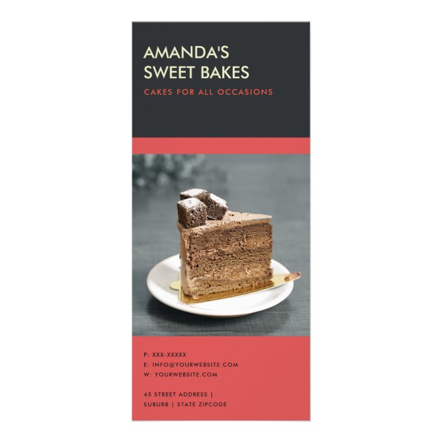 MODERN BRIGHT BOLD RED BLACK BAKERY PRICE SERVICE RACK CARD (Back)