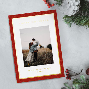 Modern Bright Christmas Border Family Photo Gold Foil Holiday Card