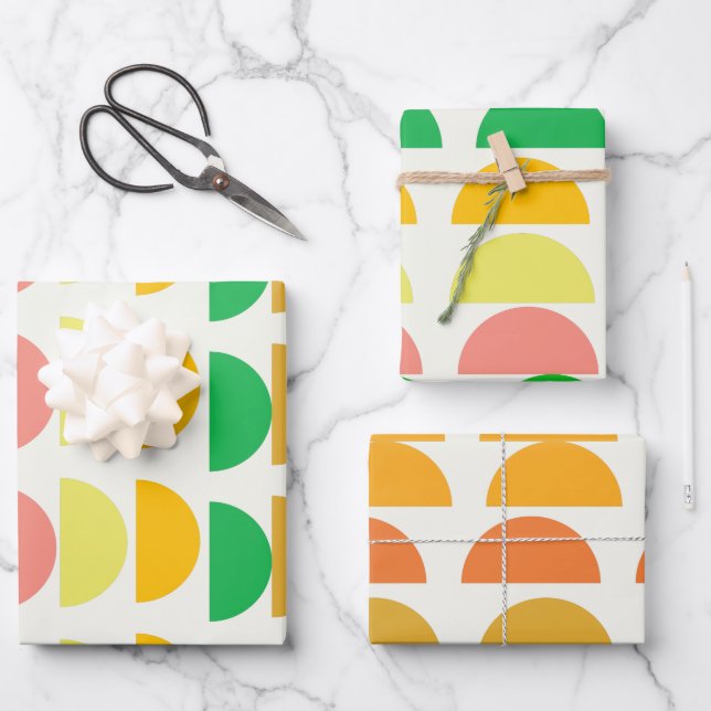 Modern Bright Citrus Geometric Shapes Design Wrapping Paper Sheet (Front)