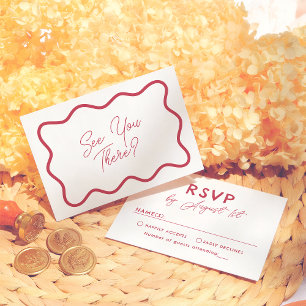 Modern Bright Colorful  Retro Wavy Frame Wedding RSVP Card