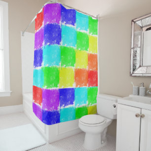 Modern Bright Colour Blocks Pattern Shower Curtain