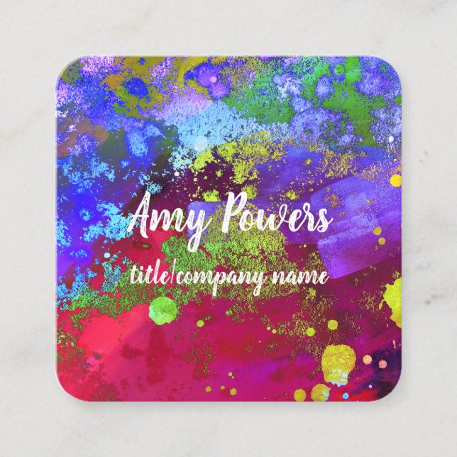 modern bright colourful abstract art double sided square business card (Front)
