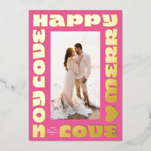 modern bright colourful christmas blush one phot foil holiday card