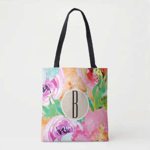 Modern Bright Colourful Floral Watercolor Kraft Tote Bag