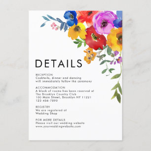 Modern Bright Colourful Flowers Wedding Details Enclosure Card
