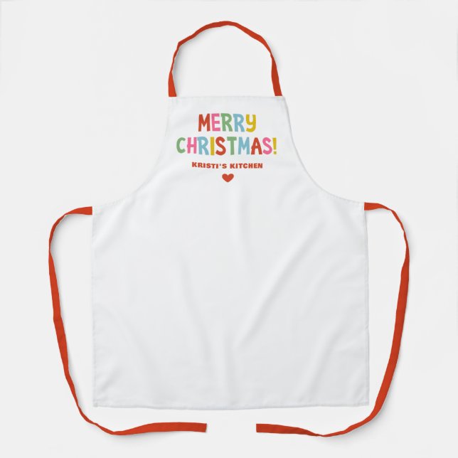 Modern Bright Colourful Merry Christmas Apron (Front)