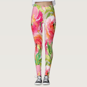 Modern Bright Colourful Rustic Floral Watercolor Leggings