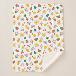 Modern Bright Colourful Smiling Suns and Rainbows Sherpa Blanket