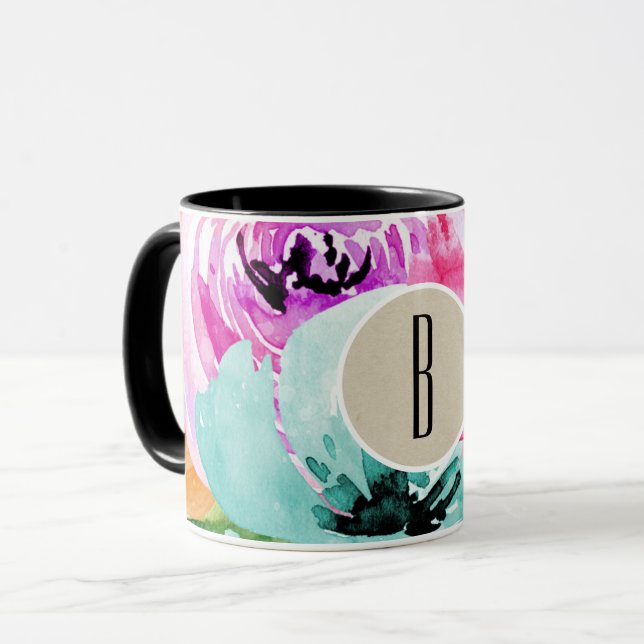Modern Bright Colourful Spring Floral Watercolor Mug (Front Left)