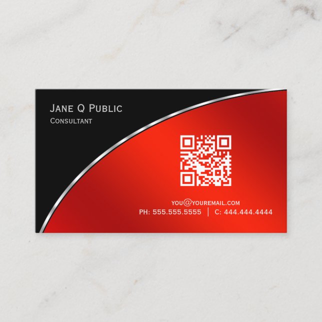 Modern  Bright Crimson QR Elegant Professional Business Card (Front)