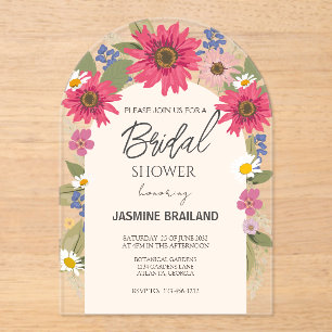 Modern Bright Floral Arch Bridal Shower Acrylic Invitations