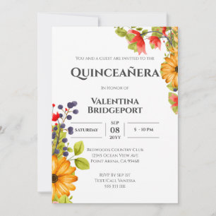 Modern Bright Floral Watercolor Quinceañera Invitation