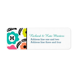 Modern Bright Flowers and Black Leaf Monogram
