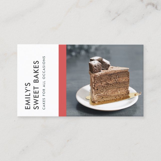 MODERN BRIGHT FUN RED GREY BAKERY CHEF PHOTO BUSINESS CARD (Front)
