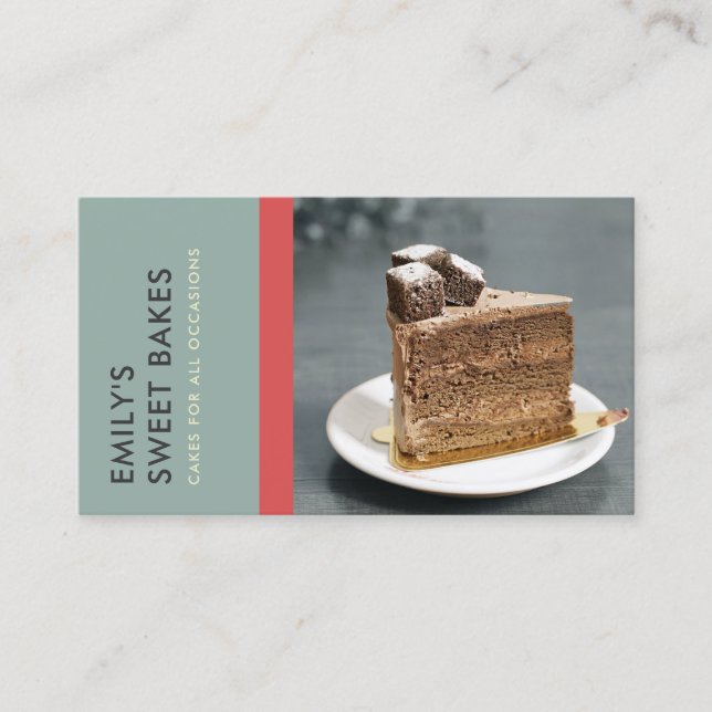 MODERN BRIGHT FUN RED GREY BLUE BAKERY CHEF PHOTO BUSINESS CARD (Front)