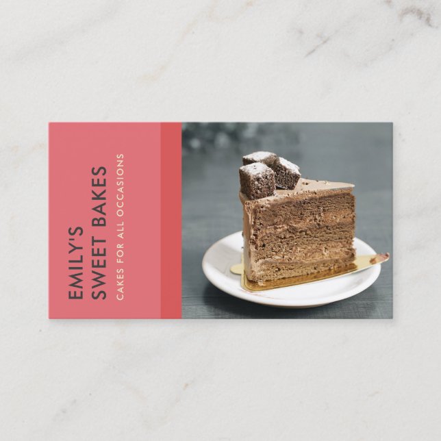 MODERN BRIGHT FUN RED PINK BAKERY CHEF PHOTO BUSINESS CARD (Front)