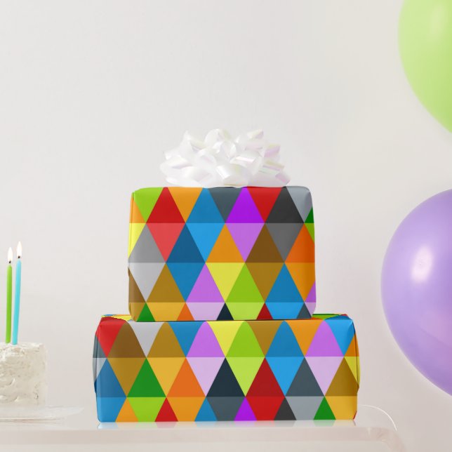 Modern bright funky colourful triangles pattern wrapping paper (Party Gifts)