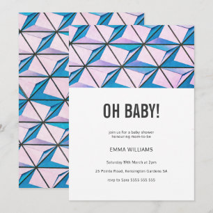 Modern Bright Geometric Pink & Purple Baby Shower Invitation