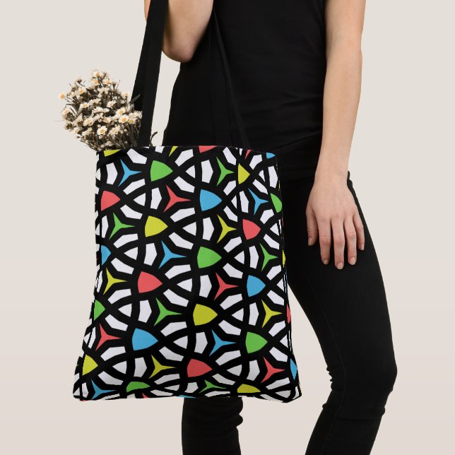 Modern Bright Geometrical Pattern in contemporary Tote Bag (Close Up)