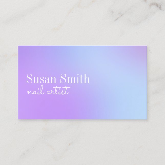 Modern bright gradient purple & blue nail artist business card (Front)