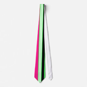 Modern bright green pink and black stripes tie