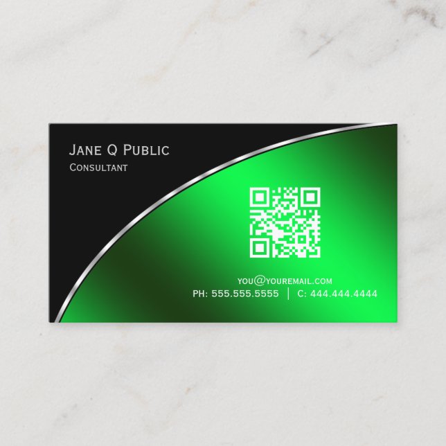 Modern  Bright Green QR Elegant Professional Business Card (Front)