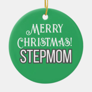 Modern Bright Green Text Merry Christmas Stepmom Ceramic Tree Decoration