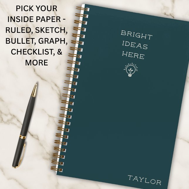 Modern Bright Ideas Personalized Name Stylish Notebook (Creator Uploaded)
