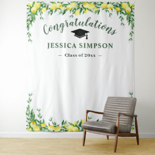 Modern Bright Lemons Greenery Photo Backdrop Tapestry