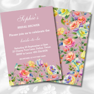 Modern Bright Lilac Pink Roses Bridal Shower Invitation