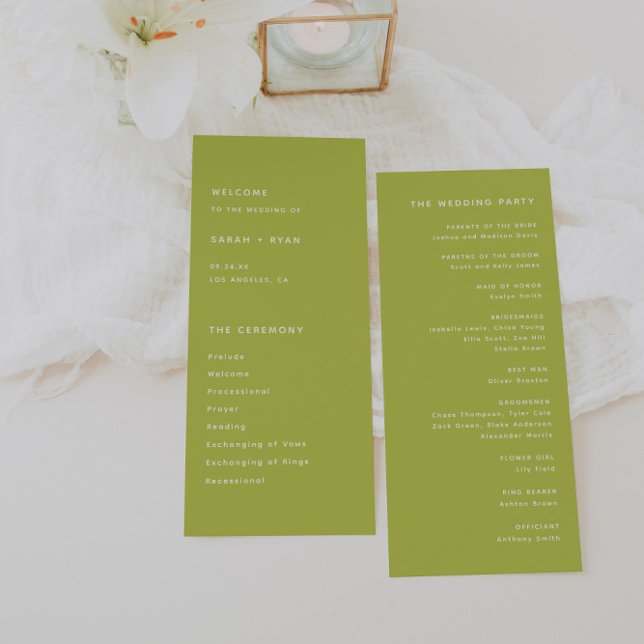 Modern Bright Lime Green Wedding Ceremony Programme (Creator Uploaded)