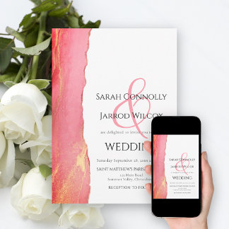 Modern Bright Luxe Pink Wedding Invitation