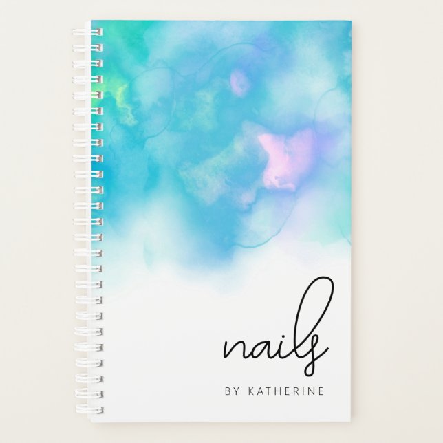 Modern bright mint watercolor nails  planner (Front)
