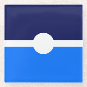 Modern Bright Nautical Blue Navy White Colour Bloc Glass Coaster