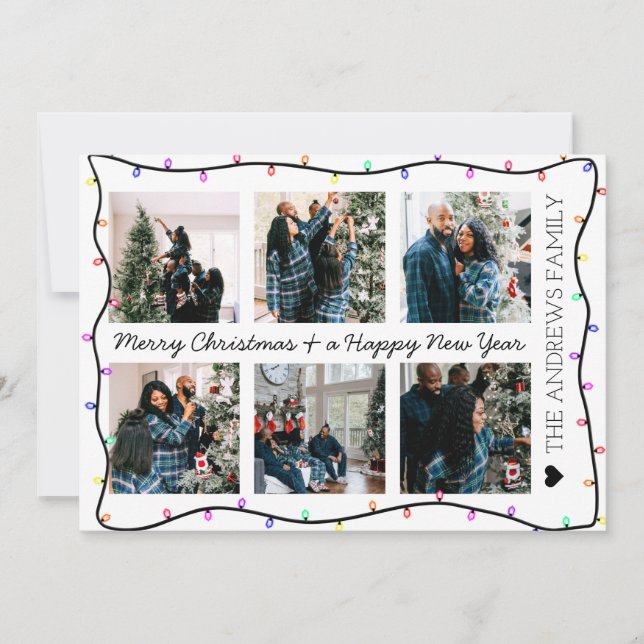 Modern Bright Neon Glow Lights Photo Christmas Holiday Card (Front)