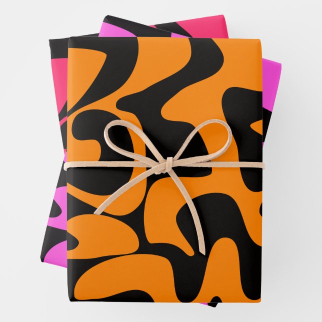 Modern  Bright Neon Hot Pink Orange Black Wrapp Wrapping Paper Sheet (In situ)